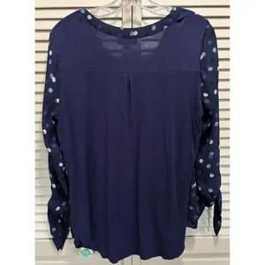 Fortune +‎ Ivy Polka Dot Chiffon Blue/White 3/4 Tie Sleeve Button Blouse Size M thumbnail 5