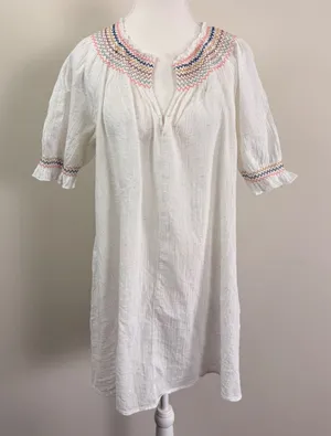 Madewell White Gauze Confetti Smocked Dress Short Sleeve Boho Cotton Large thumbnail 1