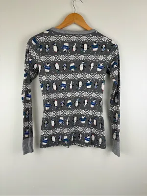Hanna Andersson Women's Henley PJ Top In Organic Cotton Size XS Winter Penguins thumbnail 3