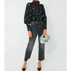 Tuckernuck Corrigan Blouse Black Pink Blurred Dot Fil Coupe size L thumbnail 2