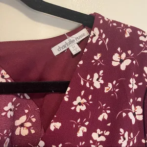 Charlotte Russe Maroon and White Floral Fit and Flare Ruffle Dress Size Medium thumbnail 2
