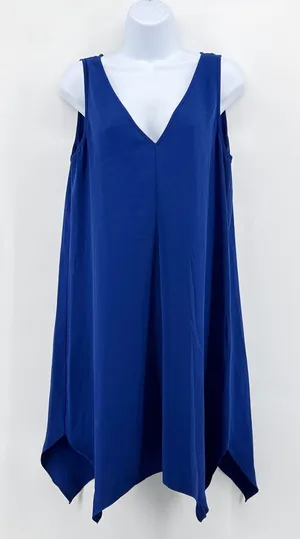 Amanda Uprichard Royal Blue V-Neck Shift‎ Dress Handkerchief Hem Large L Cobalt thumbnail 1