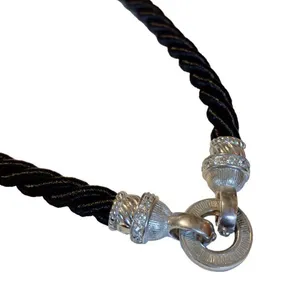 Judith Ripka Sterling Silver Jewelry Magnetic Statement Black Rope Necklace thumbnail 4