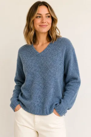 LL Bean Womens Blue Wool V-Neck Sweater Made in Scotland DC74‎ Medium thumbnail 1