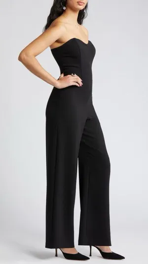 Black Strapless Wide Leg Jumpsuit Women's Size XS Open Edit thumbnail 2