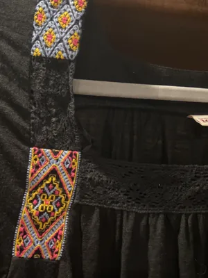 🌸Mudd  Boho Black Embroidered Square Neck 3/4 Sleeve Peasant Top Medium NWT thumbnail 6