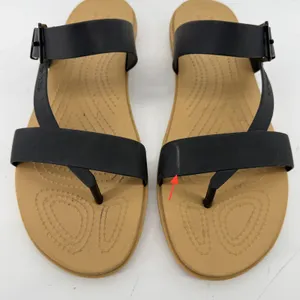 Crocs Tulum Toe Post Sandal Black Tan Women 11 Strappy Slip On Flip Flop Buckle thumbnail 2