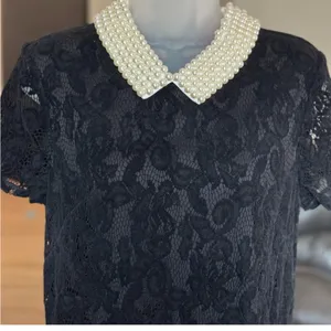 BETSEY JOHNSON Pearl Collar Elegant Black Lace Dress with White Pearl Collar thumbnail 4