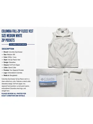 Columbia Sportswear M White Ivory Full Zip Fleece Vest Zippered Pockets thumbnail 2
