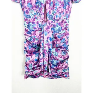 For Love & Lemons Tahiti Ruched Mini Dress Small Purple Floral Satin Cottagecore thumbnail 12