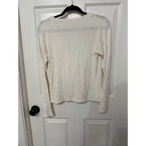 Reformation Jeans Ribbed V-Neck Cardigan Top Ivory White Long Sleeve‎ Small thumbnail 5