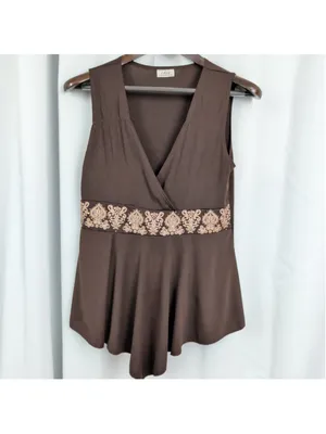 Vintage USA Made Brown Embellished Baby Doll Top thumbnail 8
