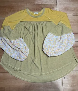 Chic Soul Yellow‎ Floral Balloon Sleeve Gathered Neck Tunic Top Plus Size 2X thumbnail 1