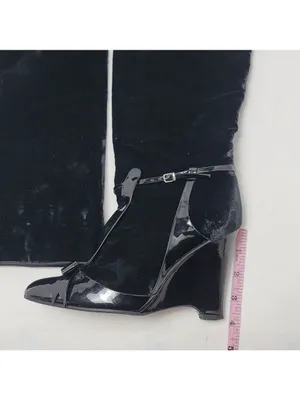 Laurence Dacade Velvet Patent Leather Bow Knee High Wedge Heels Boot Size 38 thumbnail 6