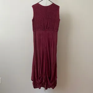 Fashion Terminal Cotton Boho Lagenlook Fairy Peasant Maxi Dress OS Burgundy thumbnail 4