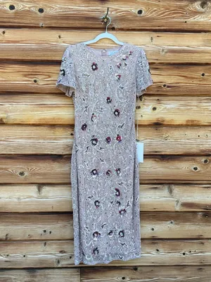 NWT MAC DUGGAL 10102 Beige Floral Embellished Short Sleeve Midi Dress Size 4 thumbnail 9