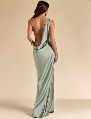 Green one shoulder maxi dress thumbnail 2