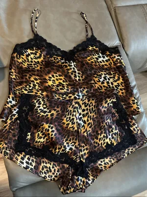 Victoria's Secret Leopard Print Satin Sleep Shorts in Brown and Gold thumbnail 1