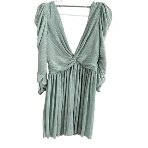 Sabina Musayev Green Wrap Dress with Puff Sleeves thumbnail 9