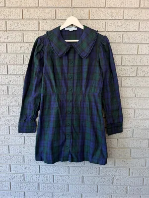 Hill House The Hazel Dress Blackwatch Tartan Plaid Cotton Ruffle Mini Medium thumbnail 5