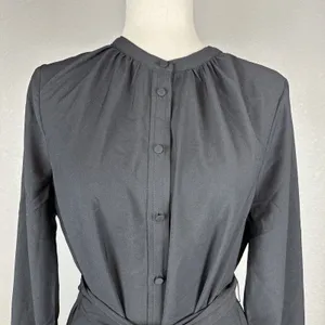 J Crew Women Drapey Shirt Dress Size M Black Satin-back Crepe Button Long Sleeve thumbnail 3