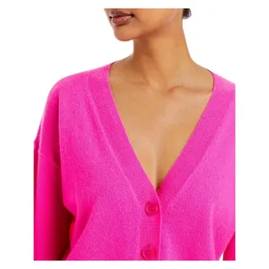 NWT Aqua Womens Front Button Cashmere V-Neck Cardigan Sweater V10337 Neon Pink M thumbnail 5