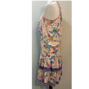 Tolani Boho Floral Halter Ruffle Mini Dress Peach Pink Tassel Smocked Waist thumbnail 6