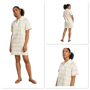 Everlane The Organic Cotton Polo Dress Short Sleeve Beige Striped‎ Size Medium thumbnail 2
