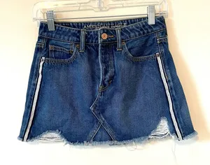 American Eagle High Rise Festival Mini Stripe Denim Skirt Blue Size 0 Short thumbnail 1