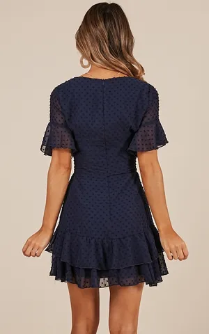 Showpo | NAVY KNOW WHAT YOU WANT DRESS SWISS DOTS RUFFLE SKIRT MINI SIZE 0 thumbnail 4