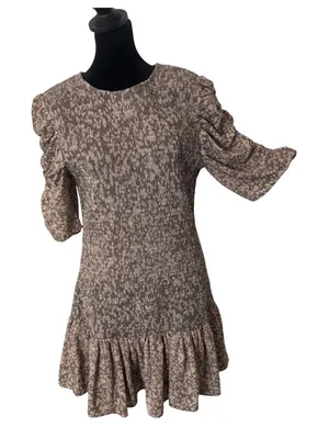 French Connection Smocked Mini Dress Ruched Sleeve‎ Size L Cottage Erika Drape thumbnail 1