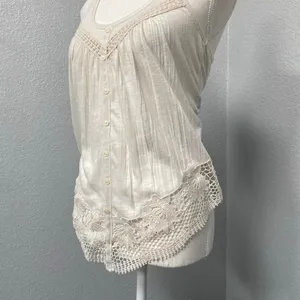 Y2k American Eagle Creme Tank Blouse Lace Trim Racerback Boho Cottage Summer thumbnail 3