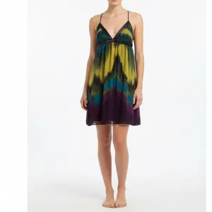 Forever 21 chiffon mini Dress criss cross tie back backless purple yellow MEDIUM thumbnail 2