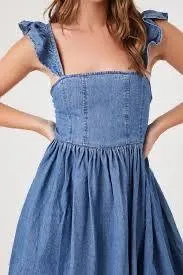 Forever 21 Denim Ruffle-Strap Mini Dress thumbnail 1