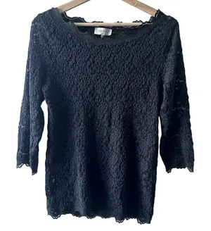 Paul & Joe Paris Black Lace Top Size 4 Sheer Mesh Feminine Quiet Luxury Polished thumbnail 1