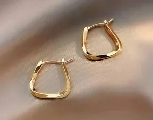 Geometric square gold hoop earrings for women thumbnail 2