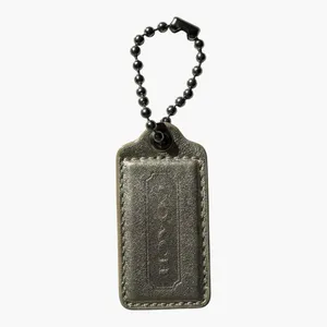 Coach Metallic Pewter Leather Hangtag Keychain Bag Charm 2.5” Logo Tag Charm thumbnail 2