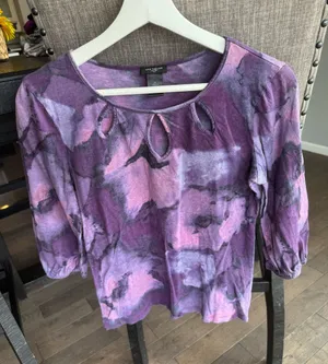 Ann Taylor Purple Tie-Dye Keyhole 3/4 Sleeve Top thumbnail 1