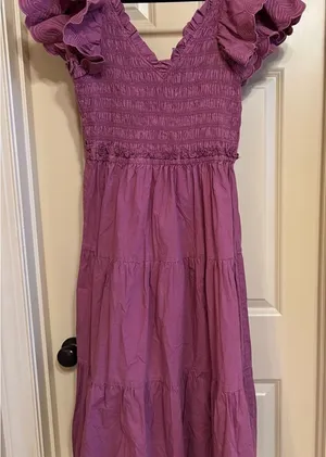 Purple Ruffled Smocked Sundress with Cap Sleeves Size L thumbnail 1