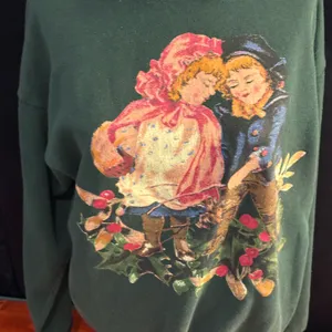 Vintage BJ Designer Victorian Children Christmas Sweatshirt Green XL thumbnail 7