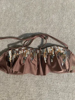 Miss Me Brown Bronze Sequined Bandeau Bikini Set Y2K Glam Swimwear – Small thumbnail 5