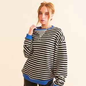 NWOT Free People Classic Striped Oversized Crewneck thumbnail 4