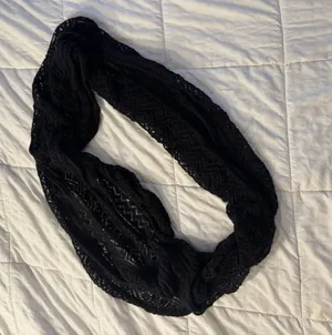 Black Infinity Scarf Open Knit Delicate Lace Elegant Gothic Cozy Fall Winter thumbnail 1