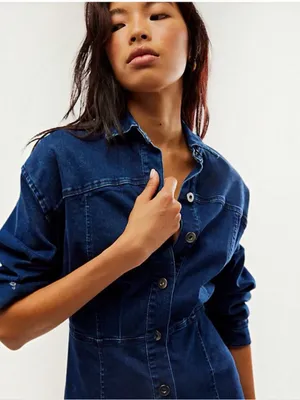 Free People Dark Wash Stretch Denim Mini Dress Size 2 thumbnail 3