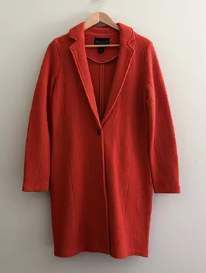 Rachel Zoe Red-Orange Long Wool-Blend Single-Button Coat Womens Small thumbnail 1