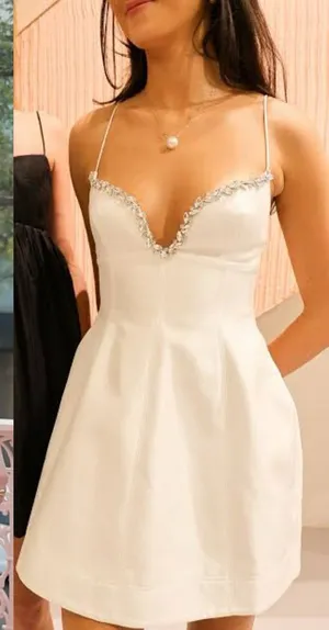 NEW NWT Acler Oakwood Rhinestone Embellished Mini Dress In Ivory thumbnail 1