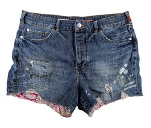Pilcro Anthropologie The Signature High Rise Shorts Blue Distressed Patchwork 31 thumbnail 1