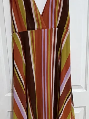 Forever 21 large Striped V-Neck Maxi Dress in Orange, Yellow and Brown thumbnail 2