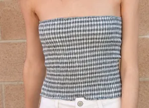 John Galt Gingham Smocked Tube Top In Green thumbnail 1