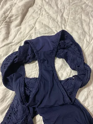 Aerie Crochet Scoop One-Piece Cut Out Cheeky Swimsuit Navy Blue Size Large thumbnail 7